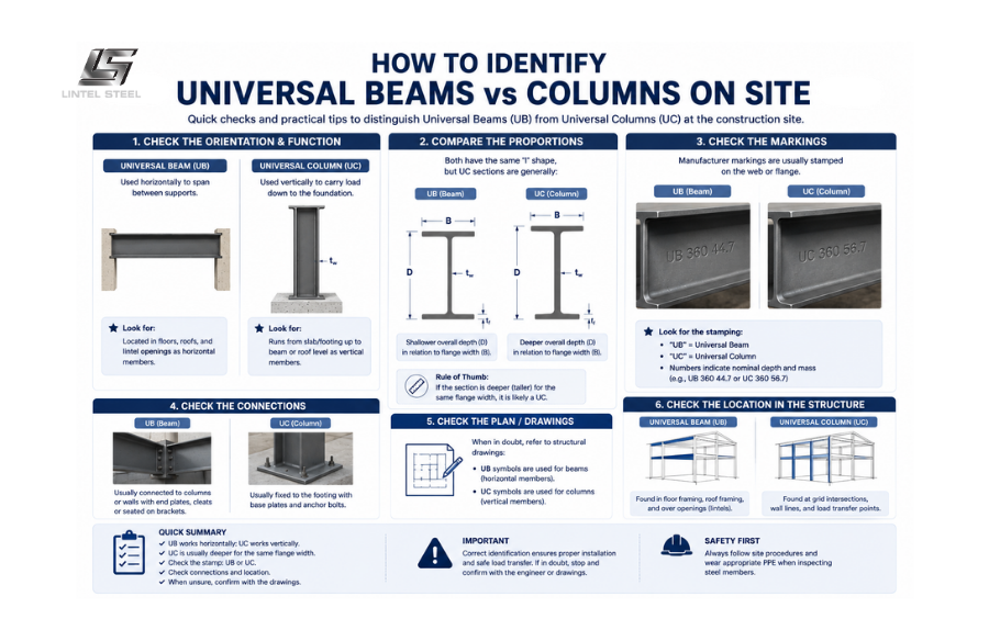 how to identify universal beams vs columns on site