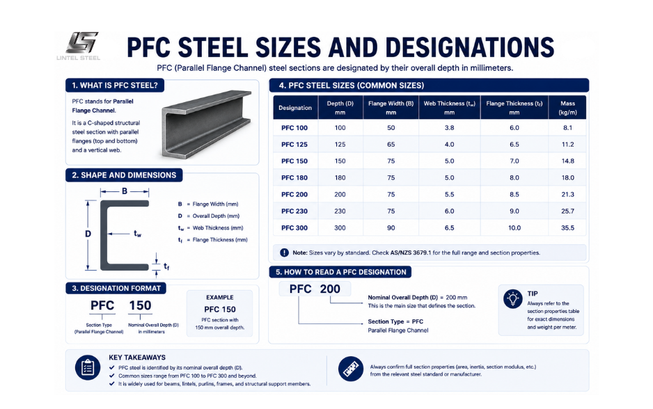 pfc steel sizes and designations
