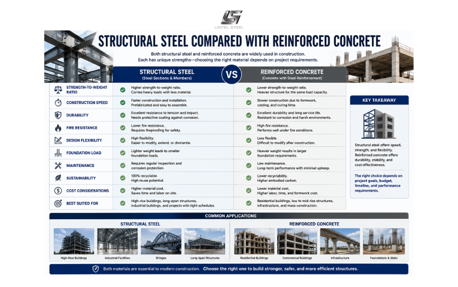 structural steel compared with reinforced concrete
