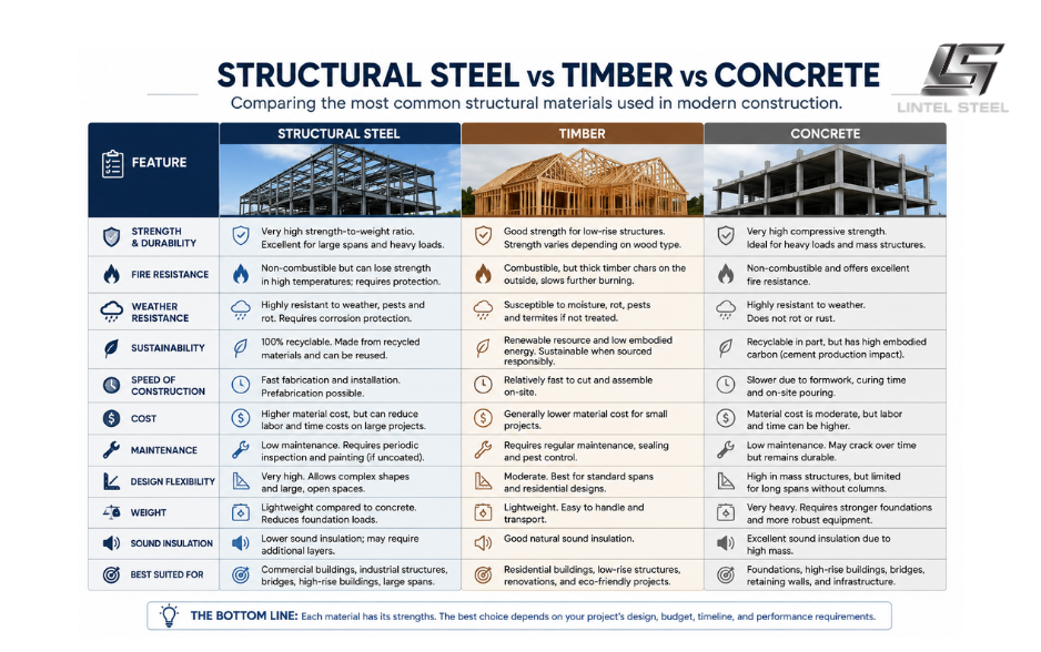 structural steel vs timber and concrete
