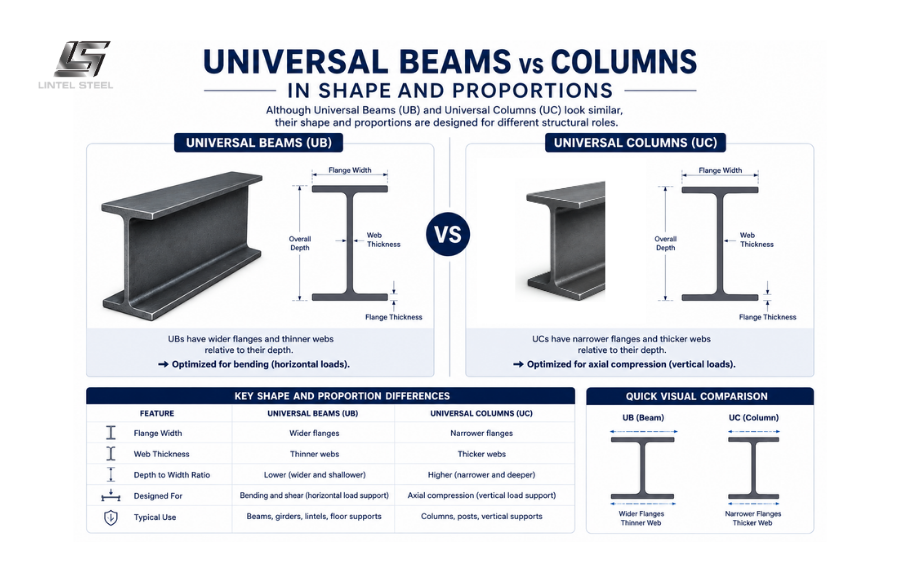 universal beams vs universal columns in shape and proportions
