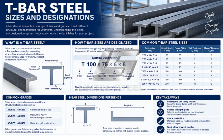 t-bar steel sizes and designations